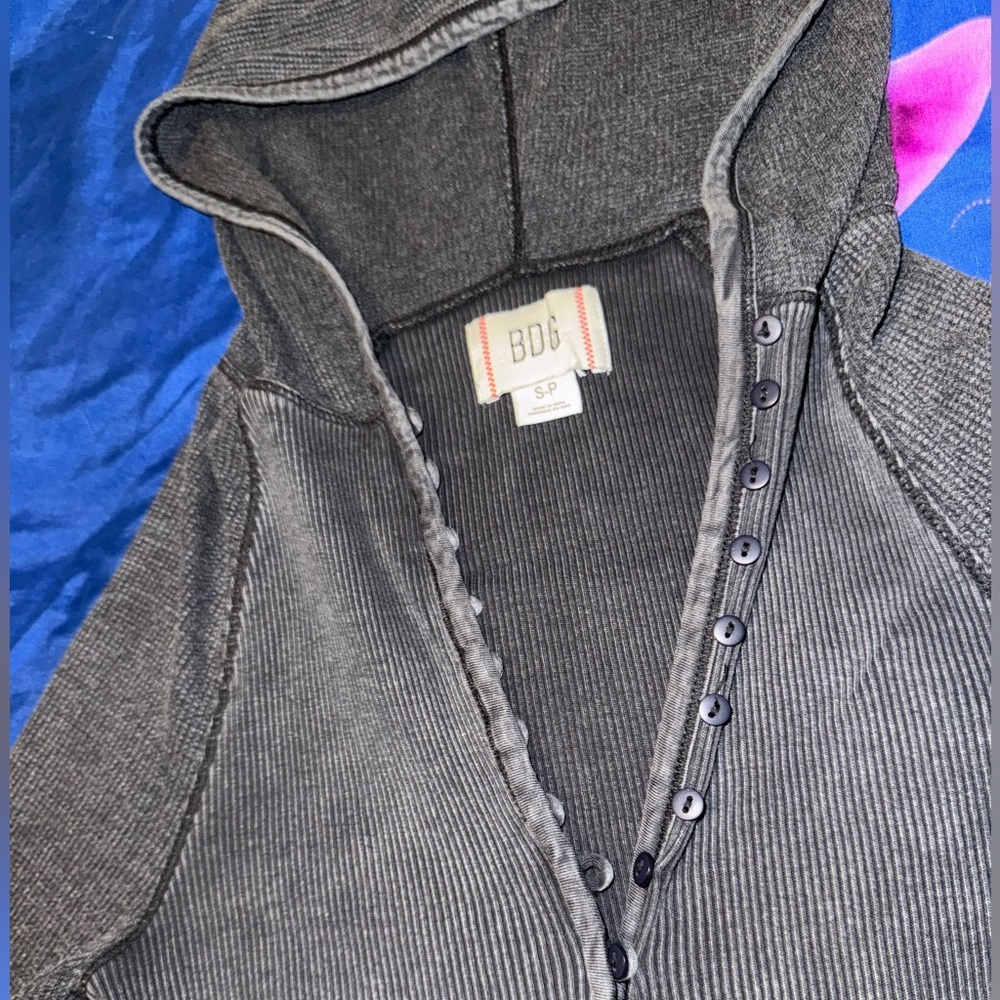 BDG Gray Ribbed Hoodie Sweatshirt - Picture 2 of 4
